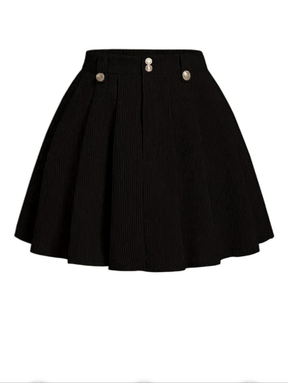 SHEIN Black Pleated Mini Skirt with Button Detail